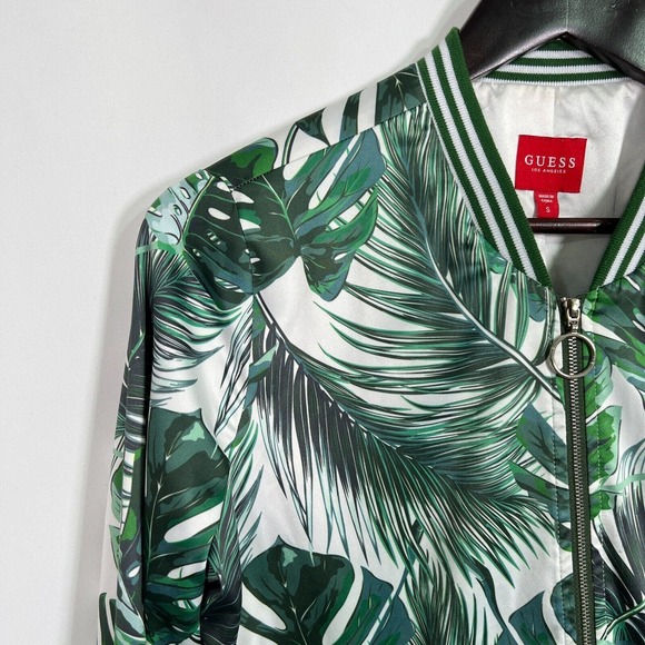 Guess Los Angeles Bomber Jacket Green Leaf Print, Sz S - Picture 5 of 11